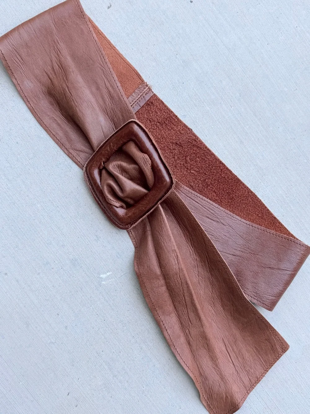 70’s Wide Brown Leather Cinch Belt with Buckle